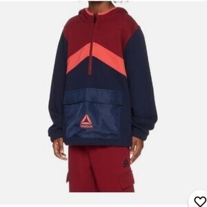 #90-REEBOK- Boys Maroon Blue Long Sleeve Freestyle Half Zip Jacket size xl